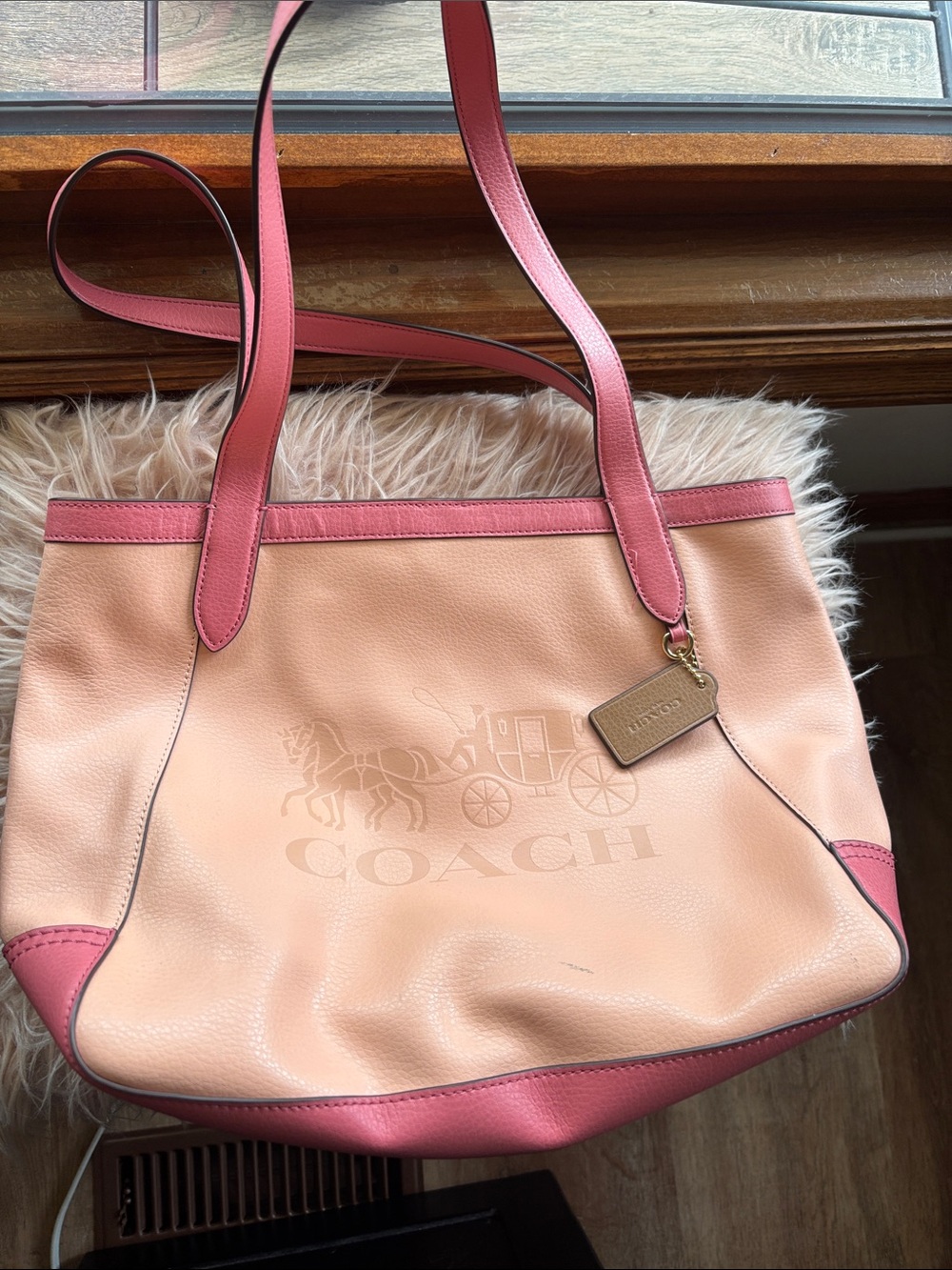 Coach Peach and Rose Pink Leather Tote